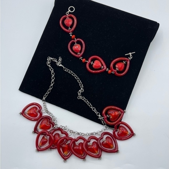 Heart Murano Italian Glass Necklace and Bracelet - Picture 4 of 7